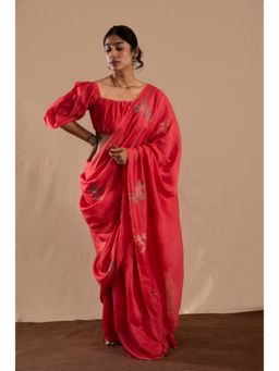 KAVANA - Parijaat Pink Chanderi Saree with Unstitched Without Blouse