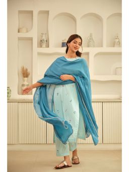 KAVANA - Blue Hand Embroidered Cotton Dupatta