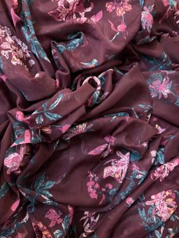 Ensembles - Mocha Bloom Saree with Unstitched Blouse