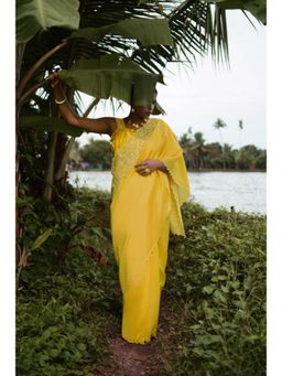 KAVANA - Women Anise Yellow Handwoven Chanderi Saree
