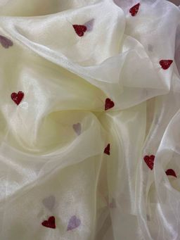 Ensembles - Organza White Heart Saree with Unstitched Blouse