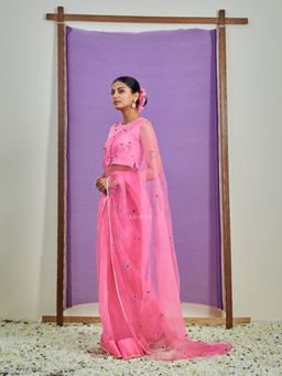 KAVANA - Women Pink Embroidered Dilkashi Silk Organza Saree with Unstitched Blouse