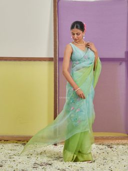 KAVANA - Pakhija Blue Silk Organza Saree with Unstitched Blouse