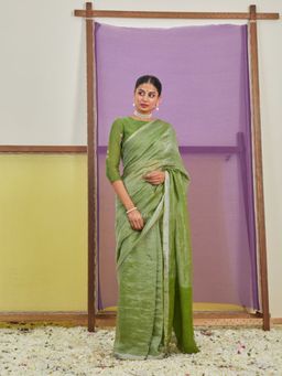 KAVANA - Women Green Fiddah Zari Linen Saree