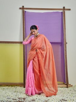 KAVANA - Women Embroidered Orange Suman Chanderi Saree