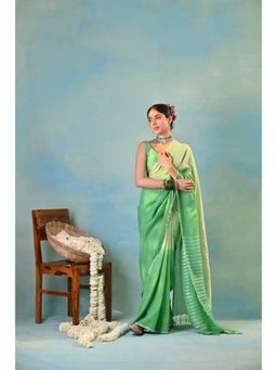KAVANA - Women Green Bahar Linen Saree with Unstitched Without Blouse