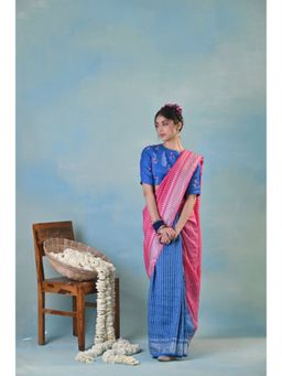 KAVANA - Neera Linen Blue Saree with Unstitched Blouse