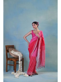 KAVANA - Rabi Linen Pink Saree with Unstitched Blouse