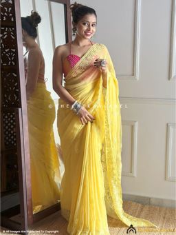 The Chikan Label - Saanchi Georgette Reshami Work Chikankari Saree with Unstitched Blouse