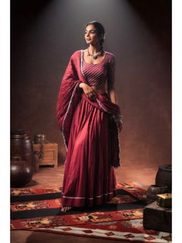 Taraasi - Maroon Mulmul Cotton Crinkled Dupatta