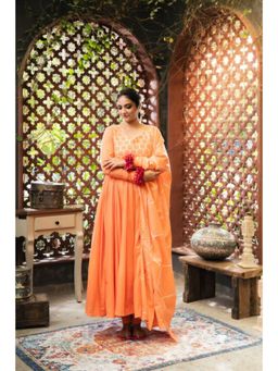 Taraasi - Orange Mulmul Cotton Dupatta