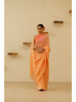 KAVANA - Preet Peach Linen Saree with Unstitched Blouse