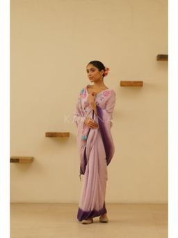 KAVANA - Women Embroidered Purple Yani Linen Saree with Unstitched Blouse