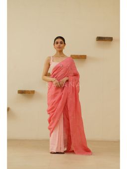 KAVANA - Padmini Pink Linen Saree with Unstitched Blouse