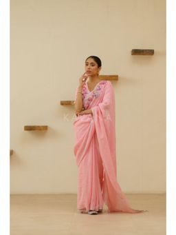 KAVANA - Women Embroidered Pink Vanya Linen Saree with Unstitched Without Blouse