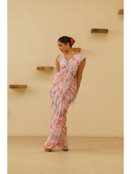 KAVANA - Women Pink Gauhar Linen Saree with Unstitched Blouse