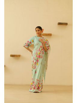 KAVANA - Neesa Linen Blue Saree with Unstitched Blouse