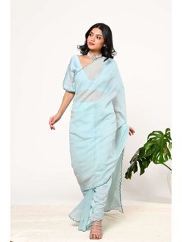 KAVANA - Women Aqua Sejal Chanderi Saree with Unstitched Blouse