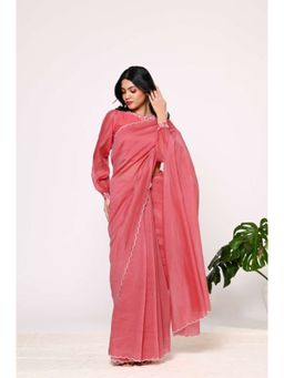 KAVANA - Keya Pink Chanderi Saree with Unstitched Without Blouse