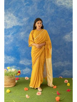 KAVANA - Nakshar Linen Saree with Unstitched Without Blouse