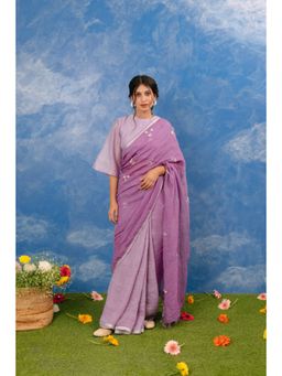 KAVANA - Manjri Linen Purple Embroidered Saree with Unstitched Without Blouse