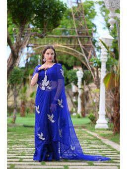 Ensembles - Florence Royal Blue Pure Silk Organza Saree With Unstitched Blouse