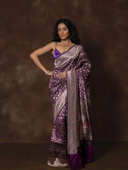 VISHWA - Purple Shikargah Banarasi Meenakari Silk Saree with Unstitched Blouse