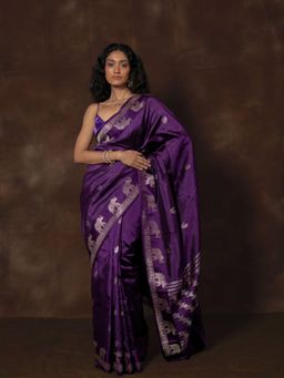 VISHWA - Purple Banarasi Shikargah Silk Saree with Unstitched Blouse