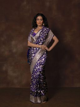 VISHWA - Purple Banarasi Silk Saree with Unstitched Blouse