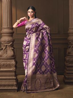 VISHWA - Purple Banarasi Kadua Saree with Meena and Unstitched Blouse