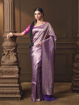 VISHWA - Purple Brocade Silk Saree with Unstitched Blouse