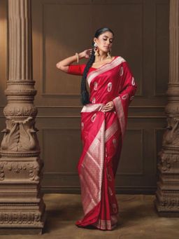 VISHWA - Red Banarasi Silk Kadua Saree with Unstitched Blouse