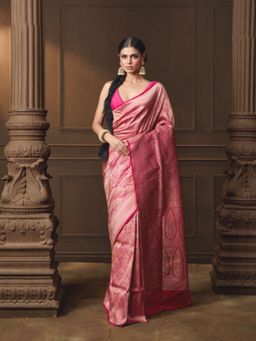 VISHWA - Pink Banarasi Silk Saree with Unstitched Blouse Meenakari