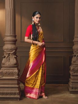 VISHWA - Mustard Banarasi Silk Saree with Unstitched Blouse