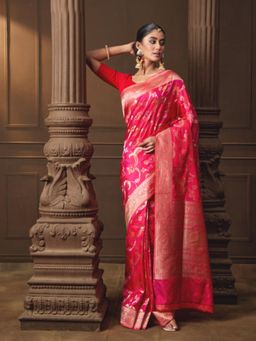 VISHWA - Pink Banarasi Meena Weave Silk Saree with Unstitched Blouse