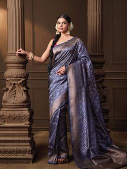 VISHWA - Blue Banarasi Silk Jaal Saree with Meena Work and Unstitched Blouse