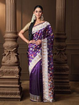 VISHWA - Purple Multi-Coloured Banarasi Silk Saree with Unstitched Blouse
