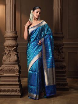 VISHWA - Blue Tanchoi and Zari Banarasi Silk Saree with Unstitched Blouse