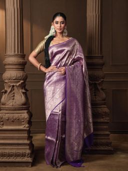 VISHWA - Purple Brocade Banarasi Silk Saree with Unstitched Blouse