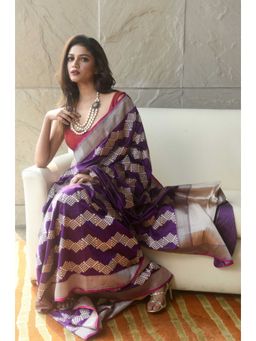 VISHWA - Purple Kadwa Banarasi Silk Saree with Unstitched Blouse