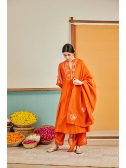KAVANA - Women Embroidered Orange Fareeha Dupatta