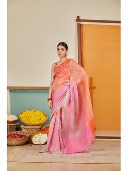 KAVANA - Laila Zari Linen Orange Saree