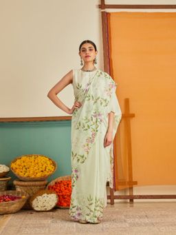 KAVANA - Women Green Areej Chanderi Saree with Unstitched Blouse