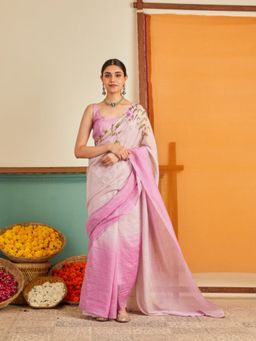 KAVANA - Women Pink Embroidered Falguni Chanderi Saree with Unstitched Blouse