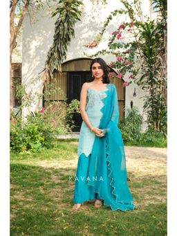 KAVANA - Women Embroidered Turquoise Kiwi Dupatta