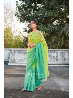 KAVANA - Women Embroidered Green Aam Panna Saree