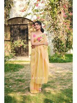 KAVANA - Women Embroidered Yellow Sandhya Saree