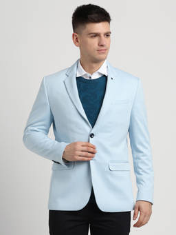 Turtle - Men Regular Fit Solid Knitted Light Blue Casual Blazer