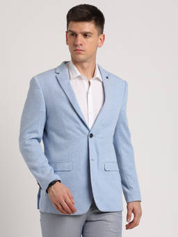 Turtle - Men Regular Fit Dobby Knitted Light Blue Casual Blazer