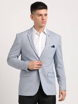 Turtle - Men Regular Fit Solid Knitted Light Blue Casual Blazer